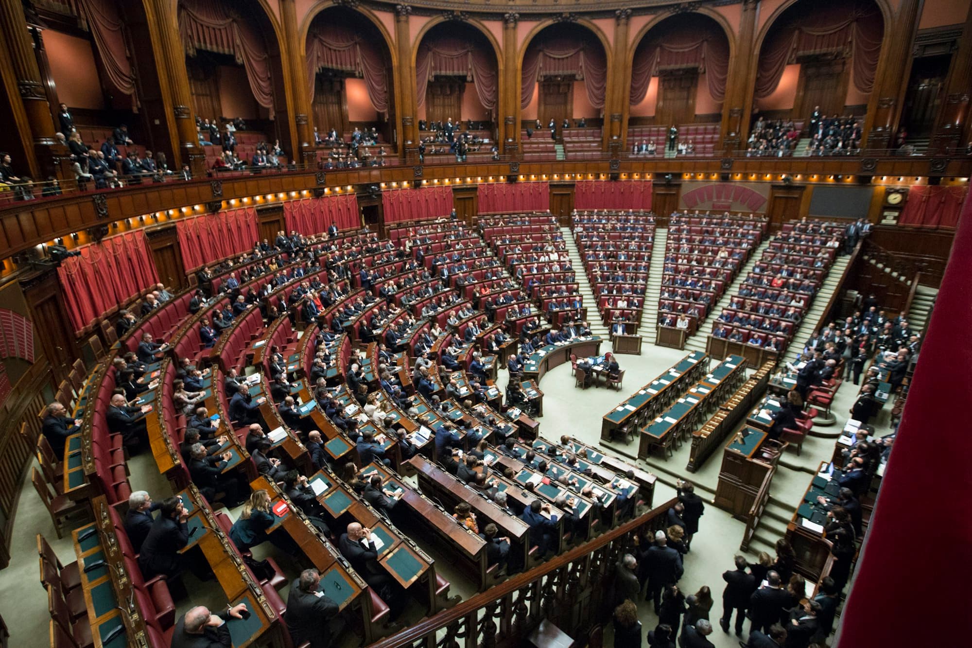 A legislative chamber seen from above