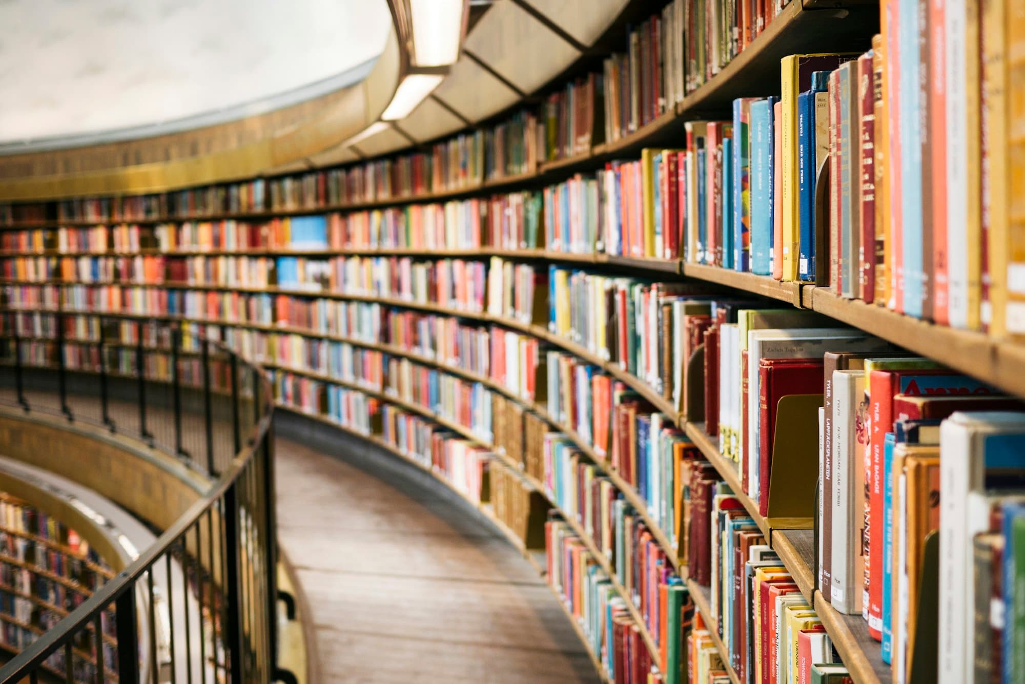 Rows of shelves in a library